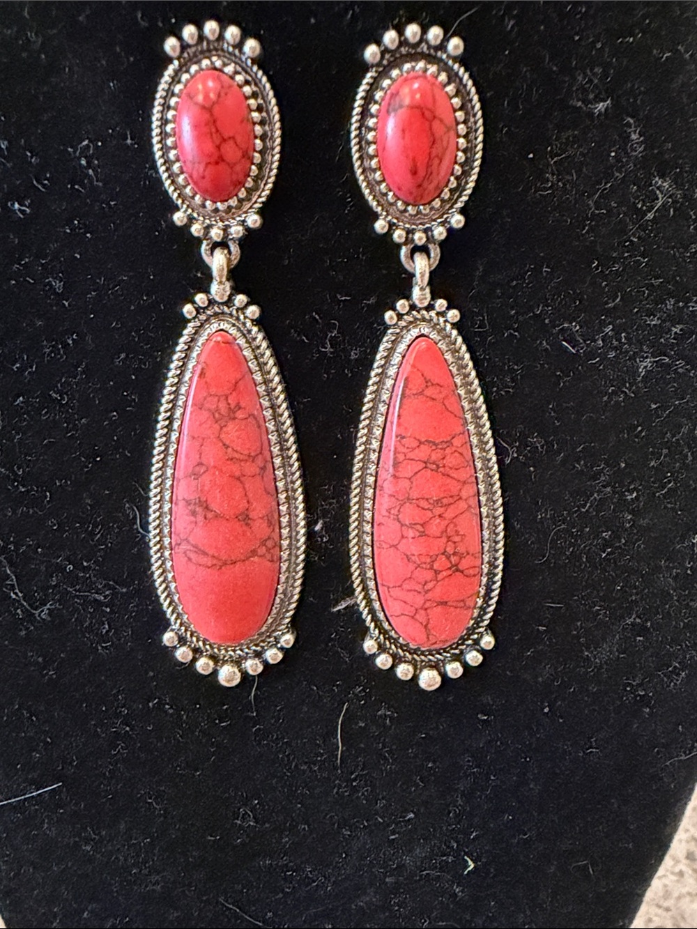 Western Red Stone Statement Dangle Earrings Southwestern Cowgirl Style